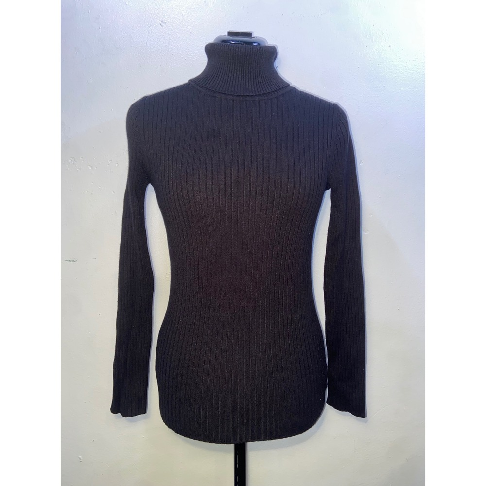 George Black Ribbed Turtleneck Sweater Long Sleeve Knit Top Classic Fall Size M